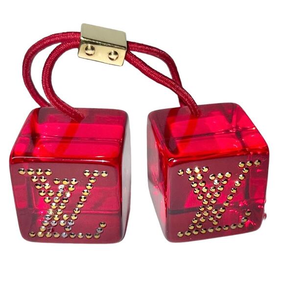AUTH Louis Vuitton Red Lucite Rhinestone LV Logo Jumbo Hair Tie Cube Bobble - Picture 2 of 16